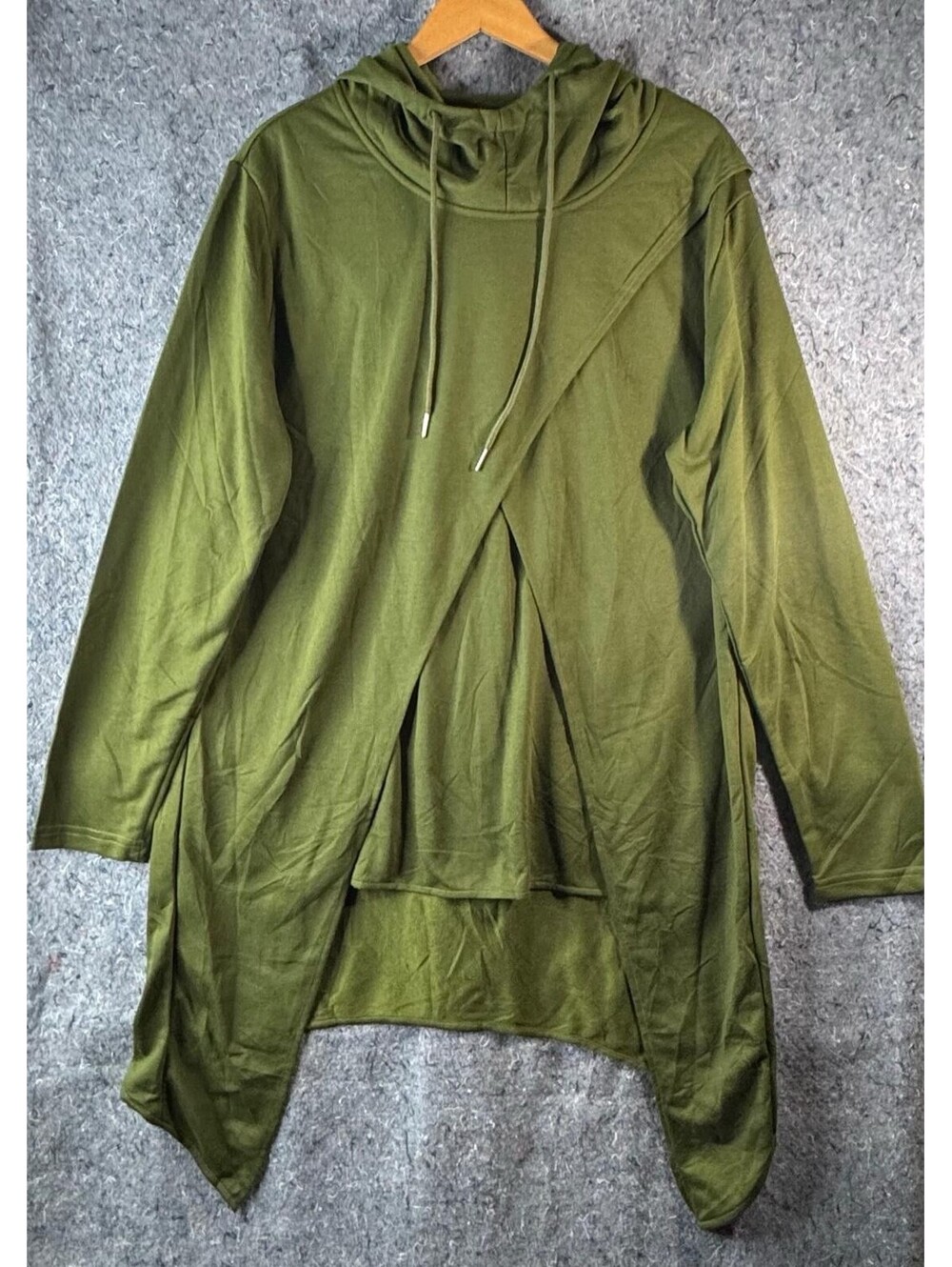 COOFANDY Hoodie Top L Olive Green Wrap Asymmetric Drawstring Cowl NWT